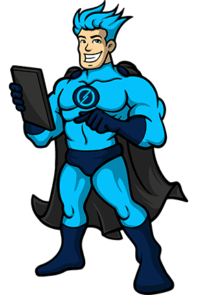 SNUShero Mascot mit Tablet